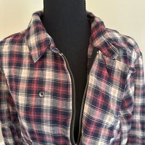 Nicholas K Pink, Navy & White red Plaid Zip-Front Shirt Jacket (A)
